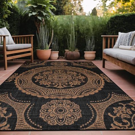 Amazon.com: LuuL Home Medallion Outdoor Rug 9x12 Washable Outside Carpet for Indoor Patio Porch Waterproof Easy Cleaning Non Shedding Area Rugs Black 9 x 12 : Patio, Lawn & Garden Outside Carpet, Small Outdoor Patios, Patio Storage, Rug 9x12, Indoor Patio, Patio Porch, Garden Cottage, Garden Patio Furniture, Outdoor Rug