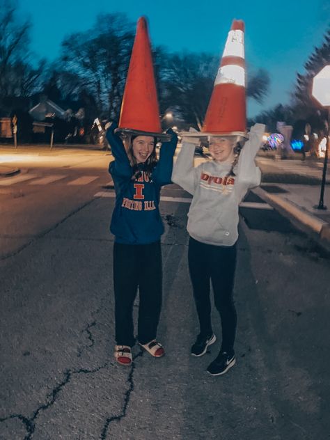 Traffic Cone Pictures With Friends, Traffic Cone Photoshoot, Recreating Pictures, Ghost Photoshoot, Wanna Recreate, Friend Pics, Traffic Cone, Sleepover Things, Sleepover Things To Do