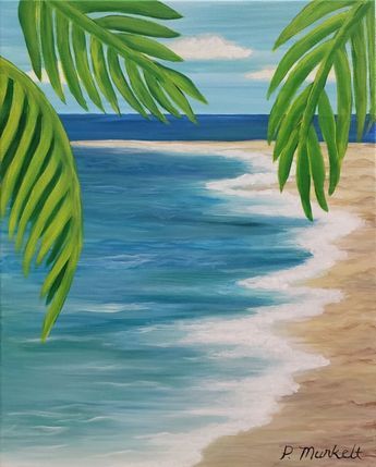 Beach Drawing With Color, Sand Drawings Beach Easy, Island Painting Easy, Beach Themed Paintings On Canvas Easy, Beach Pictures Paintings, Tropical Painting Ideas Easy, Beach Drawings Simple, Cute Beachy Paintings Easy, Simple Beach Paintings For Beginners