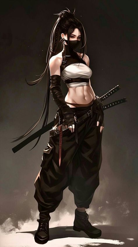 Female Shinobi Outfits, Woman Ninja Outfit, Female Ninja Outfit Character Design, Fighter Outfit Woman, Female Samurai Outfit, Samurai Outfit Women, Female Fighter Outfit, Ninja Outfit Female Design, Ninja Cosplay Female