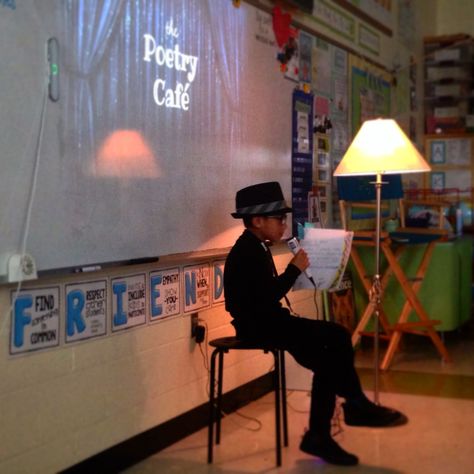 Host a Poetry Slam in Your Elementary Classroom (blog post by School and the City) Poetry Classroom, April Poetry, Poetry Cafe, Poetry Slam, Poetry Unit, Poetry Ideas, Teaching Poetry, 4th Grade Ela, Poetry Month