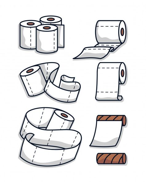 Set of toilet papers illustration | Premium Vector #Freepik #vector #paper #cartoon #doodle #toilet Toilet Paper Drawing, Wc Logo, Toilet Illustration, Tiny Sketches, Toilet Drawing, Cartoon Toilet, Monochromatic Painting, Paper Cartoon, Toilet Paper Humor