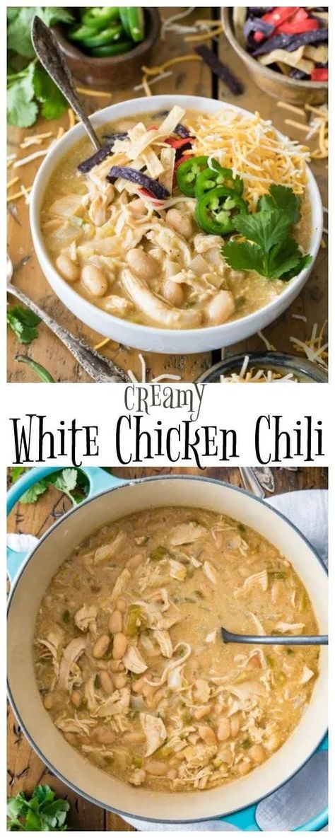 White Chicken Chili Soup, Easy White Chicken Chili, White Chicken Chili Recipe Crockpot, Chili White, White Chicken Chili Healthy, White Chicken Chili Slow Cooker, White Chicken Chili Recipe, Chicken Chili Crockpot, White Bean Chicken Chili