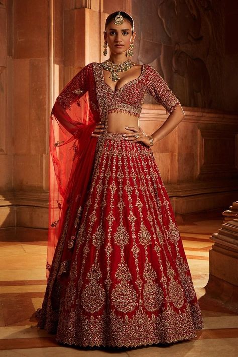 Raw Silk Lehenga, Floral Lehenga, Bridal Lehenga Red, Red Lehenga, Silk Tulle, Bridal Lehenga Choli, Wedding Lehenga, Silk Lehenga, Lehenga Designs