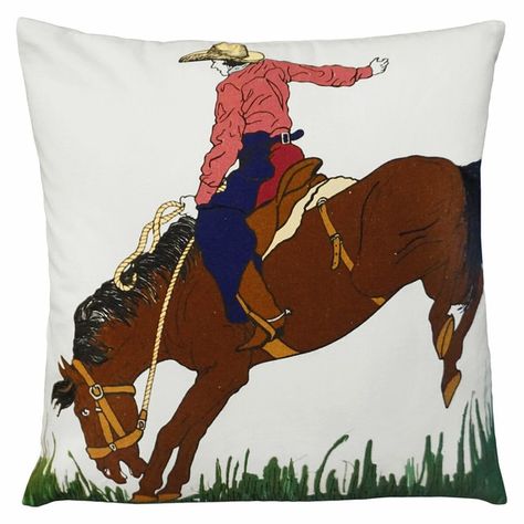 Cowgirl Embroidered Pillow Western Throw Pillows, Cowboy Pillow, Western Blankets, Horse Cowboy, Bucking Horse, Masculine Decor, Blankets And Pillows, Western Furniture, Needlepoint Pillows