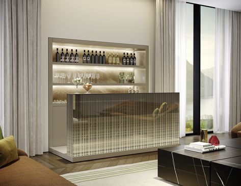 AVANTGARDE BAR - Reflex Angelo Bar In Living Room, Glass Bar Table, Minimal Bar, Lacquered Glass, Home Cinema Seating, Bar Unit, Backgammon Table, Smoked Mirror, Walnut Doors