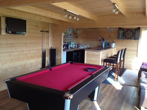 Tony has the right idea, 'We built the #cabin as an #office but also decided to have a #bar and #pooltable in there for the evenings - it's the perfect dual purpose room!'  #logcabin #garden #mancave Bar Pool Table, Office Pool, Snooker Room, Pool Table Dining Table, Pool Table Room, Shed Of The Year, Man Shed, Garden Cabins, Bar Shed