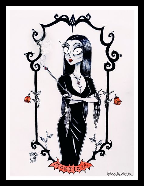 Family Addams, Família Addams, Morticia, Tim Burton Style, Estilo Tim Burton. Tim Burton Drawings Style, Addams Morticia, Drawing Cartoon Characters Sketches, Tim Burton Drawings, Tim Burton Art Style, Tim Burton Tattoo, Nightmare Before Christmas Tattoo, Tim Burton Style, Tim Burton Art