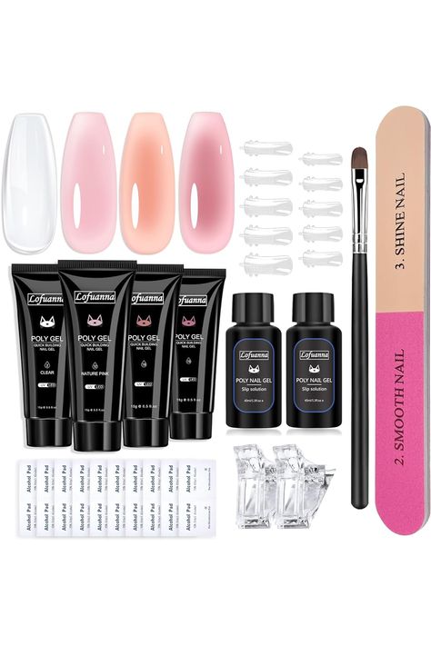 Lofuanna Poly Gel Nail Kit-4 Colors Jelly Nude Pink Set Poly Nail Gel Nail Starter kit,15ML Poly Extension Gel With 80ml Slip Solution All-in-one Nail Strengthen Gel Nail Gel Kit DIY for Beginners Nail Starter Kit, Poly Extension Gel, Diy For Beginners, Poly Nail Gel, Pedicure Nail Designs, Poly Gel, Fashion Accessories Illustration, Light Pink Nails, Gel Nail Kit