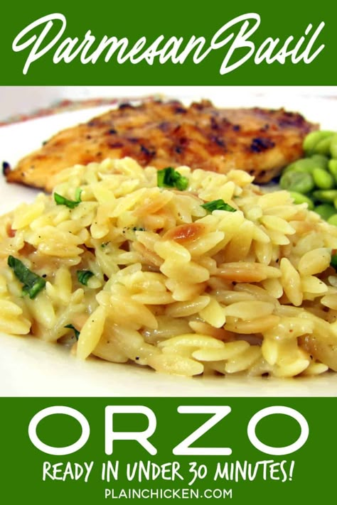 Orzo Recipes Side, Basil Orzo, Chicken Basil, Basil Butter, Rice Side Dish Recipes, Side Dishes For Chicken, Leftover Pork, Pasta Side Dishes, Quick Side Dishes