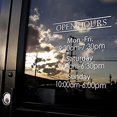 Store Hours Sign, Business Hours Sign, Storefront Signs, Window Signs, Door Decals, Letter Stickers, Window Installation, Signage Design, Garden Shop