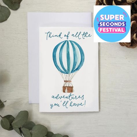 Super seconds festival is tomorrow! The countdown is on! Sharing a few more things that I will have to offer, swipe through to have a look at these - some end of line cards, some slight seconds cards - all with big discounts to make room for what’s next. I’ll be sharing on my stories in the morning and if you’re signed up to my mailing list you’ll get an email with the link to shop. There’s loads and loads on offer (I think around 90 different listings) in my shop, and there are 250 of us... Hot Air Balloon Card, Balloon Card, Going Abroad, Balloon Illustration, Leaving Cards, Hope Design, Unusual Weddings, Newly Wed, New Baby Card