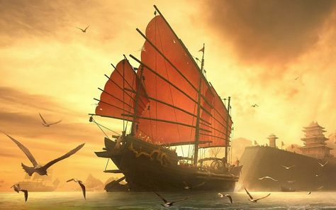 28+ HD Sailing Ship Wallpapers, Backgrounds, Images | Design Trends Chinese Junk Boats, Ching Shih, Junk Ship, Junk Boat, Digital Art Gallery, Fantasy Pictures, Ming Dynasty, Tall Ships, Disney Fan Art