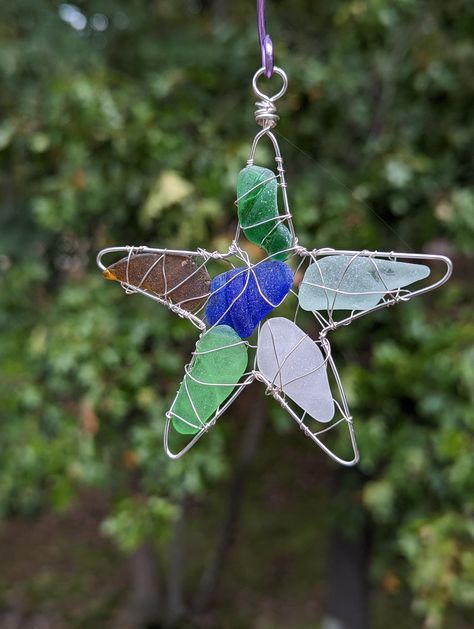 Sea Glass Star, Hand Wrapped Sea Glass Jewelry For The Beach, Wrapping Sea Glass With Wire, Colorful Starfish-shaped Beads Jewelry As Gift, Hand-wrapped Sea Glass Jewelry For The Beach, Glass Stars, Sea Star, Jewelry Wire, All Holidays