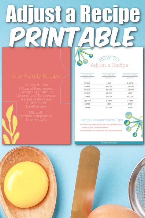 This {free} 2 page How to Cut Recipe in Half or Double printable is a lifesaver for those cooks looking to scale and adjust a recipe. via @savorandsavvy How To Double A Recipe Chart, Cut Recipe In Half, One Person Meals, Half And Half Recipes, Conversion Chart Kitchen, Cut Recipe, Breakfast Casserole Sausage, Food Charts, How To Double A Recipe