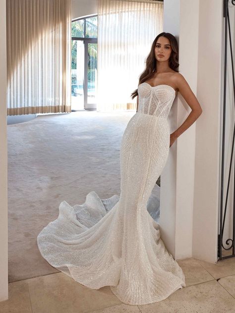 Blanche Bridal - LBR Bridal Hot Mermaid, Blanche Bridal, Trumpet Bridal Gown, Draped Wedding Dress, Fitted Gown, Mermaid Sweetheart, Wedding Dress Sequin, Lace Mermaid Wedding Dress, Luxury Bridal