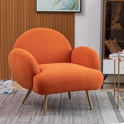 Amazon.com: AISALL Accent Chair Orange with Golden Metal Legs,Reading Chair for Bedroom Comfy, Boucle Sherpa Chair for Living Room, Bedroom, Side Chair : Home & Kitchen Sherpa Chair, Single Couch, Comfy Reading Chair, Comfy Accent Chairs, Room Inspired, Den Office, 2024 Ideas, Chair For Living Room, Sherpa Fabric