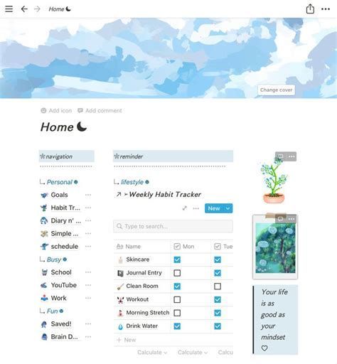 Notion Home Template Blue Notion Template, School Template, Notion Templates, Small Business Planner, Media Planner, Dashboard Template, Planner Dashboard, Social Media Planner, Notion Template