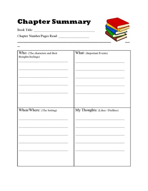 Homeschool Printables - Chapter Summary Chapter Review Notes, Chapter Book Report Template, Story Summary Template, Reading Summary Template, Chapter Summary Template Free, Summary Writing Worksheets, Chapter Review Template, Chapter Summary Template, Reading Summary Worksheet