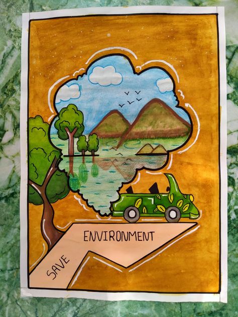 Healthy Environment Poster Drawing, Save Environment Drawing, Environment Day Drawing, Competition Drawing, Save Earth Drawing, Environment Drawing, Eco Friendly Environment, Holiday Homework, Earth Drawings