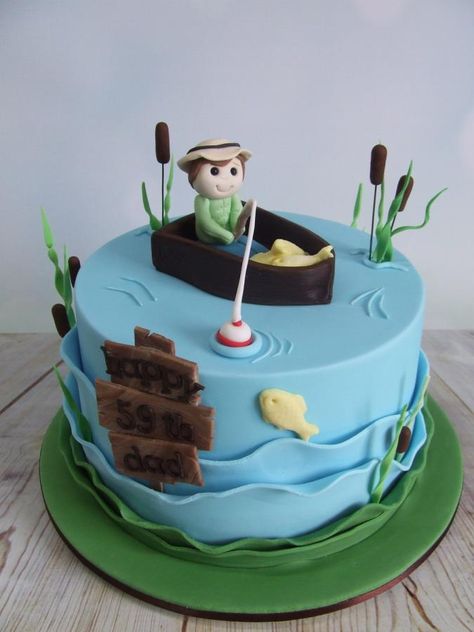 Fisherman cake - Cake by Cake A Chance On Belinda Fishing Theme Cake, Fisherman Cake, Fish Cake Birthday, Fishing Cake, Boat Cake, Dad Birthday Cakes, 50th Birthday Cake, Birthday Cakes For Men, Fishing Birthday