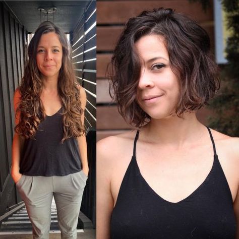 Long Curly Hair to Short Curly Bob Makeover Wash And Go Haircuts, Free Haircut, Different Types Of Curls, Short Wavy Bob, Easy Hair Cuts, Crop Hair, Low Maintenance Haircut, Wavy Haircuts, Natural Wavy Hair