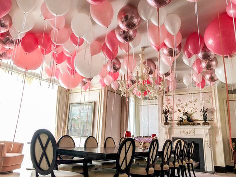 Balloons Covering Ceiling, Birthday Party Decorations Balloons Ceilings, Pink Ceiling Balloons, Balloon Decorations On Ceiling, Helium Balloons Ceiling, Balloon On Ceiling, Bronze Balloons, Room Filled With Balloons, Balloons On Ceiling