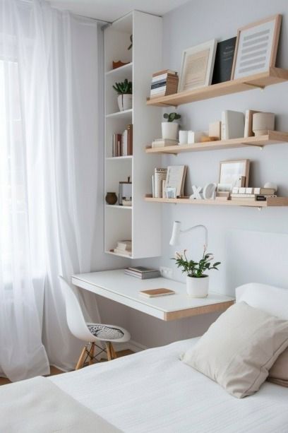 22 Smart Ideas & Organization for Small Bedroom (Looking Bigger + Tricks + Maximise Space) Organisation For Small Bedroom, Minimalist Bedroom With Storage, Studio Apartment Office Space Ideas, Cabinet For Small Bedroom, Bedroom Cabinet Ideas Small Spaces, Small Bedroom Renovation Ideas, Very Small Bedroom Ideas Space Saving, Small Bedroom Inspirations Space Saving, Small Bedroom Ideas With Wardrobe