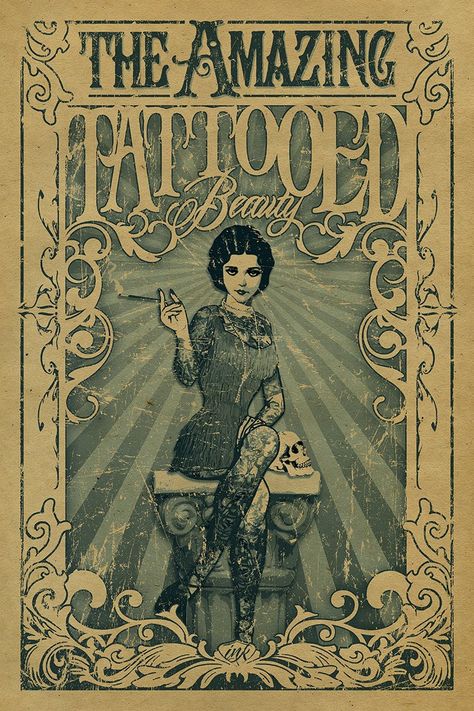 The Amazing Tattooed Beauty Poster. Barnum and Bailey. | Etsy Cirque Vintage, Tattooed Lady, Old Circus, Vintage Circus Posters, Tattoo Posters, Dark Circus, Graffiti Tattoo, Circus Poster, Beauty Posters