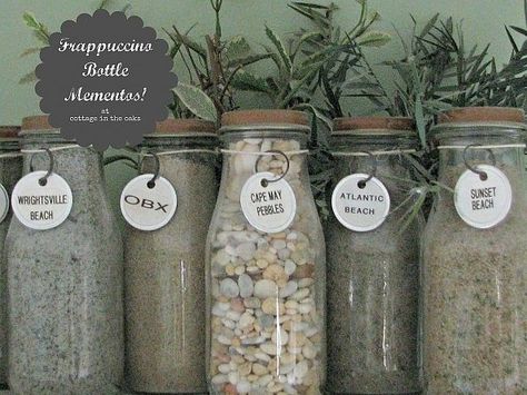 Transform Starbuck’s Frappuccino Bottles into Storage Jars. | Community Post: 19 Insanely Clever Organizing Hacks Coffee Pantry, Starbucks Frappuccino Bottles, Armoire Repurpose, Starbucks Bottles, Frappuccino Bottles, Vintage Milk Bottles, French Armoire, Clever Organizer, Sand Collection