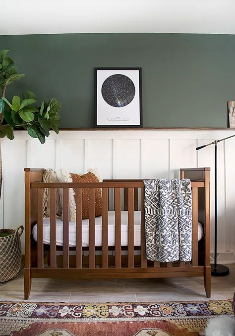 Screen Shot 2018-04-06 at 4.15.28 PM Vintage Nursery Boy, Baby Room Boy, Nursery Makeover, Neutral Crib, Green Accent Walls, Dark Green Walls, Green Nursery, Green Walls, Baby Room Design