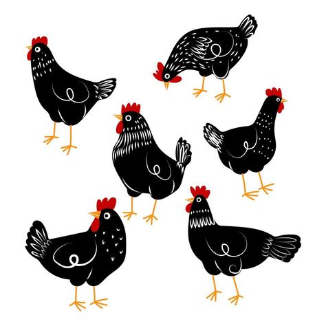 Vintage Chicken Illustration, Chicken Drawing Illustration, Pig Illustration Design, Chicken Sketches, Rooster Doodle, Hen Illustration, Chick Illustration, Chicken Silhouette, Chicken Graphic