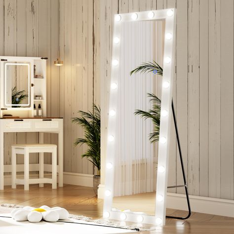 PRICES MAY VARY. 💡【Adjustable Lighting Control】— Embrace versatility with our Farmhouse Style Full-Length Mirror featuring 22 high-brightness LED bulbs. Enjoy three lighting modes: cool, natural, and warm light, with adjustable brightness to perfectly suit any occasion, whether you're getting ready for the day or preparing for a night out. 💡【Premium Materials & Size】— Measuring 63" H x 20" W, this full-length mirror boasts high-definition, explosion-proof glass encased in a stylish wooden fram Floor Length Mirror Bedroom, Mirror With Light Bulbs, Full Length Mirror With Lights, Mirror With Stand, Floor Length Mirror, Long Mirror, Full Mirror, Full Length Floor Mirror, Floor Standing Mirror