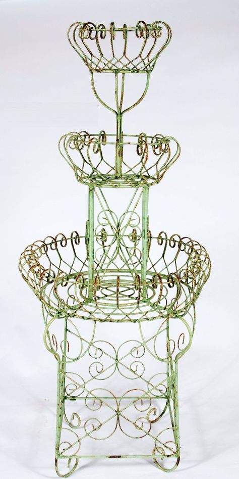 59 Wrought Iron 3 Tiered Fountain Planter - Fern Stand Fountain Planter, Tiered Fountain, Metal Plant Hanger, Mary Macdonald, Wrought Iron Plant Stands, Metal Plant Hangers, Wire Creations, Victorian Gardens, Iron Plant Stand