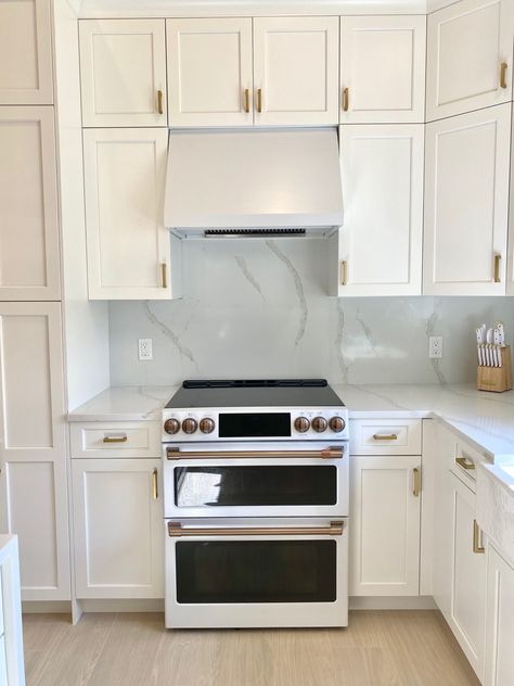 #naples # whitekitchen #gecafe #whiteappliances #beachhouse Cream Cabinets White Appliances, White Appliances With White Cabinets, Kitchen With White Fridge, Ge White Cafe Appliances, White Cafe Appliances In Kitchen, White Cafe Appliances, Cafe Stove, White Appliances In Kitchen, Very Small Kitchen Design