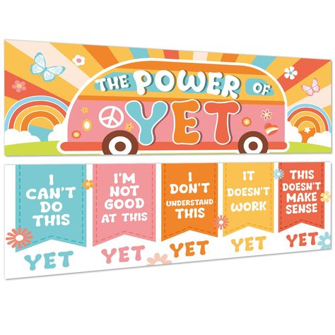 PRICES MAY VARY. Large size:The Growth Mindset Posters set come with 2 pcs of groovy mindset banners, each measuring about 39 x 13.4 in. Large mindset classroom decor are visually engaging when it hang up on the wall. Reliable material:Our groovy hippies bulletin board are made of quality paper and covered with quality film. The daisy flowers grow mindset posters are reusable and durable for a long lasting use. Great groovy reading bulletin board:Enhance mental health space with our boho the pow Preschool Room Layout, Groovy Poster, The Power Of Yet, Social Work Offices, Modern Teacher, Classroom Organization Elementary, Teachers Room, Preschool Rooms, Wall Decor Retro