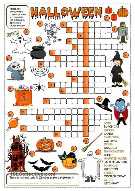 Halloween Crossword, Halloween Elementary, Halloween Quiz, Halloween Vocabulary, Halloween Word Search, Halloween Worksheets, Halloween Words, Halloween Activities For Kids, English Activities