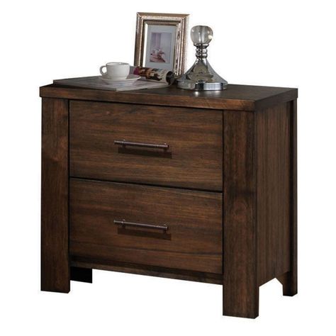 Acme Furniture Merrilee 2 Drawer Nightstand | Hayneedle Night Stand Wood, Brown Nightstand, Transitional Nightstand, Brown Nightstands, Metal Nightstand, Oak Nightstand, Wooden Nightstand, Antique Brass Metal, Bedroom Panel