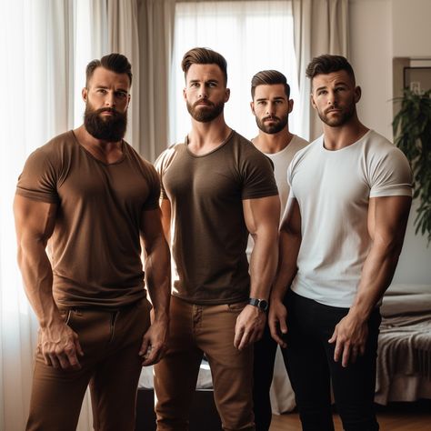 Two Men Aesthetic, Outfit Korean Style, Scruffy Men, Mens Summer Outfits, Beard Lover, Men Fashion Casual Shirts, Bear Men, Country Men, Muscular Men