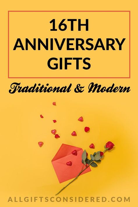 Did you know anniversaries had themes? If you are about to celebrate your 16th anniversary then you need to check what your traditional & modern gift themes are before you go shopping! (Don't worry, we having romantic gift ideas for you) #traditionalgifts #moderngifts #16thanniversarygiftguide 16th Anniversary Gifts For Him Wax, 16th Anniversary Gifts For Him, 16 Year Anniversary Gifts For Him, 16 Wedding Anniversary, 16 Year Anniversary, Anniversary Ideas For Her, 16th Anniversary Gifts, Anniversary Ideas For Him, Romantic Gift Ideas