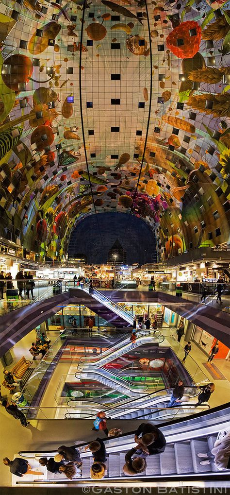 Markthal, Rotterdam, Holland | Gaston Batistini | Flickr Market Hall Rotterdam, Rotterdam Market, Windmills In Amsterdam, Rotterdam Architecture, Pixar Studios, Rotterdam Netherlands, Netherlands Travel, Alternative Art, Amazing Artwork