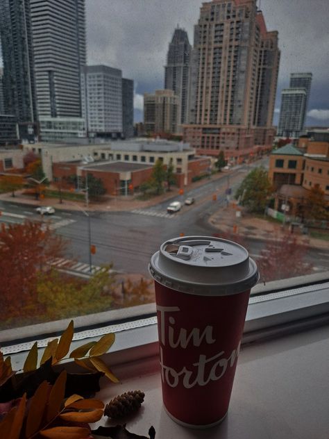 Toronto Canada Fall, Tim Hortons Aesthetic, Morning View Aesthetic, Toronto Canada Aesthetic, Tim Hortons Canada, Canada Provinces, Canada Toronto City, Canada Autumn, Canada Aesthetic