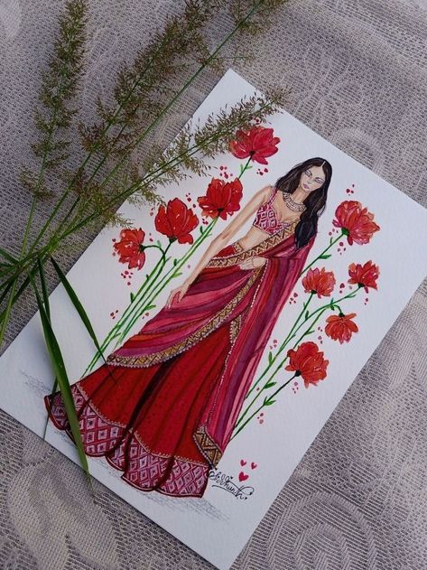 Saree Sketch, Dress Illustration Design, Dress Illustration Art, Bride Fashion Illustration, Fashion Illustration Tutorial, Fashion Illustration Collage, Easy Mandala Drawing, Fashion Design Books, Fashion Figure Drawing