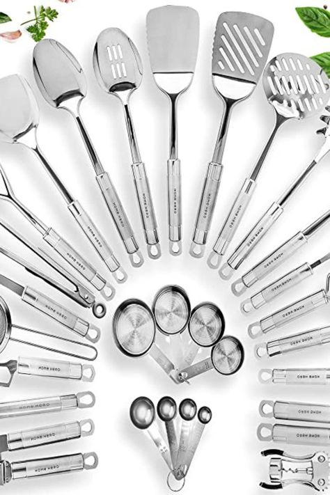 Home Hero 29-pcs Kitchen Utensils Set - Stainless Steel Cooking Utensils Set with Spatula Best Kitchen Utensil Set, Kitchen Utensils Set, Stainless Steel Kitchen Utensils, Kitchen Spatula, Kitchenware Set, Stainless Steel Utensils, Kitchen Tool Set, Kitchen Cooking Utensils, Utensils Set