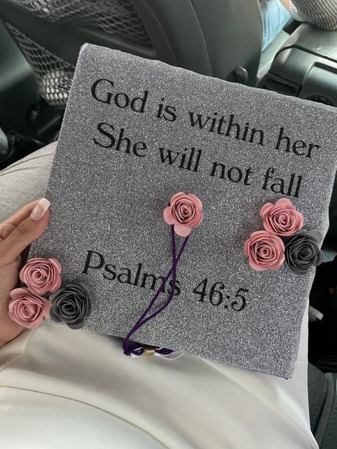 #godisgood #graduation #gradcap Grad Cap Scripture, God Is Within Her She Will Not Fail Cap, Bible Quotes For Graduation Caps, God Cap Decoration Graduation, Christian Cap Ideas For Graduation, Graduation Cap Ideas Bible Verses, Bible Verses For Graduation Caps, Christan Grad Caps, I Graduated Quotes