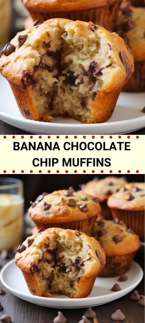 Easy Banana Chocolate Chip Muffins Recipe Easy Banana Chocolate Chip Muffins, Banana Chip Muffins, Chocolate Chip Muffins Easy, Chocolate Chip Muffins Recipe, Chocolate Chip Banana Muffins, Fruit And Chocolate, Brunch Bake, Banana Muffins Easy, Muffins Easy