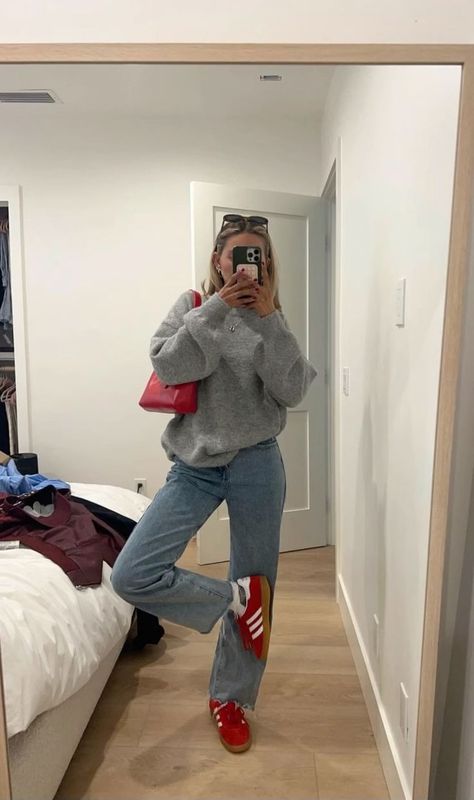 Outfit For Class College, Fall Outfits For Class College, Europe Aesthetic Outfit Fall, Red Cardigan Outfit 2024, Ireland Winter Outfits, Red Sneaker Outfit, Boston Aesthetic Outfits, Florida Winter Outfits, Dutch Outfit