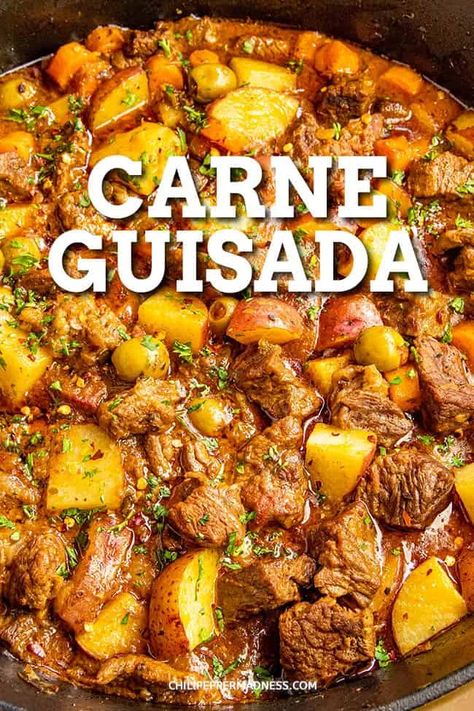 Carne Guisada Recipe Guisada Recipe, Stew Crockpot, Meat And Potatoes, Carne Guisada, Boricua Recipes, Hispanic Food, Mexican Food Recipes Easy, Beef Stew Recipe, Think Food