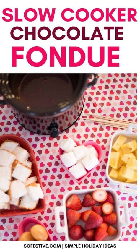 Chocolate Fondue Slow Cooker Recipe (2023)- So Festive! Easy Chocolate Fondue Recipe, Easy Fondue, Chocolate Fondue Recipe, Buffet Party, Fondue Recipes, Dessert Simple, Dessert Party, Dessert Ingredients, Slow Cooking