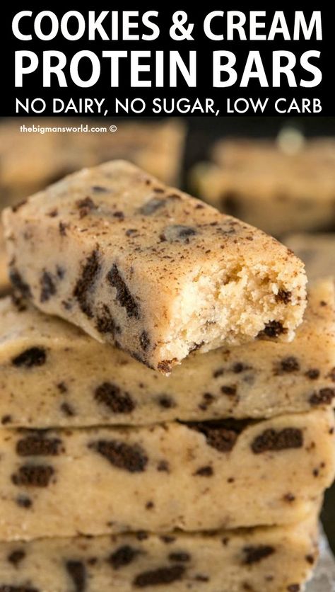 Paleo Protein Bar Recipe, Cookies And Cream Protein, Healthy Snaks, No Bake Protein Bars, Paleo Protein Bars, Healthy No Bake Cookies, Healthy No Bake, Protein Baking, Protein Bars Homemade